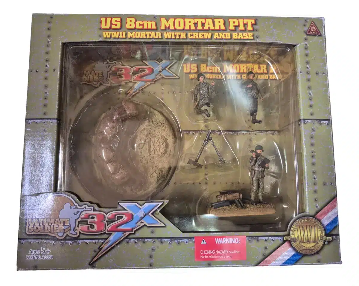 20204H US 8cm Mortar Pit 3 Man Crew 21st Century Toys 1/32 #20204 - Imagem 1