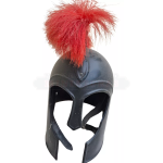 Elmo Troia Grego Aquiles Preto Aço com Pluma Vermelha (Usado) - Imagem 2